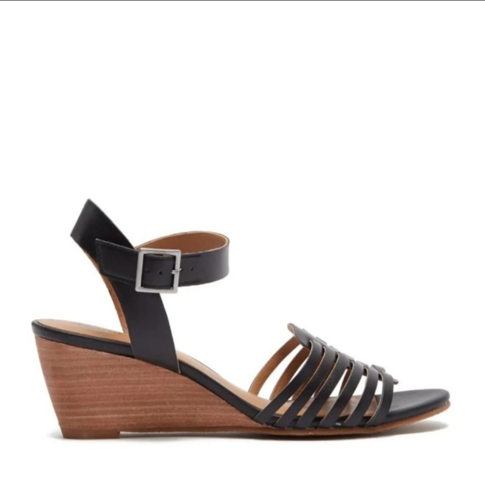 Susina Terra-Lea Black Leather Wedge Sandal Size 5.5 - Picture 8 of 8